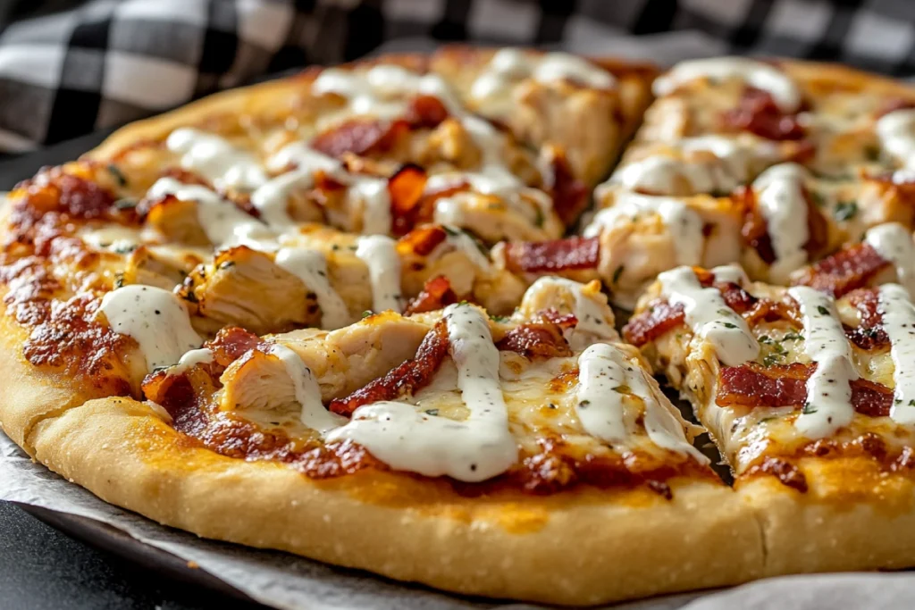 Close-Up of Chicken Bacon Ranch Pizza