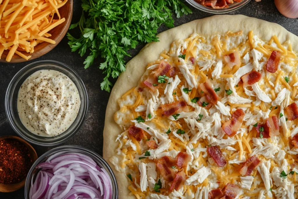 Ingredients for Chicken Bacon Ranch Pizza Preparation