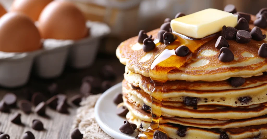 Chocolate Chip Pancakes with Syrup