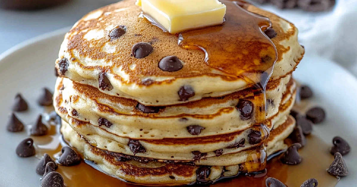 Chocolate Chip Pancakes with Syrup and Butter