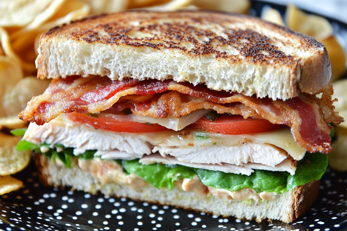 Turkey Bacon Sandwich with Lettuce, Tomato, and Cheese