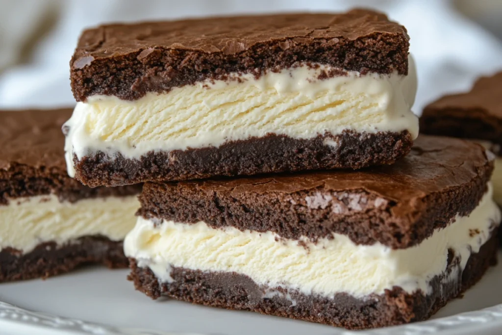 Vanilla Ice Cream Sandwich with Brownie Layers