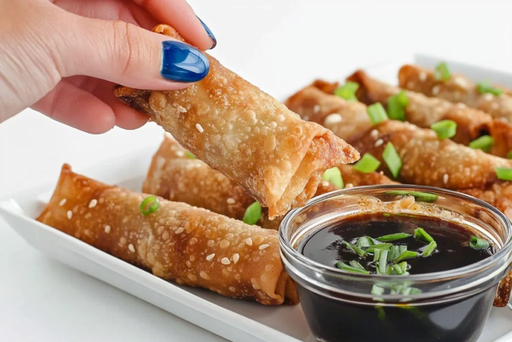 Hand-Dipped Baked Egg Roll with Soy Dipping Sauce