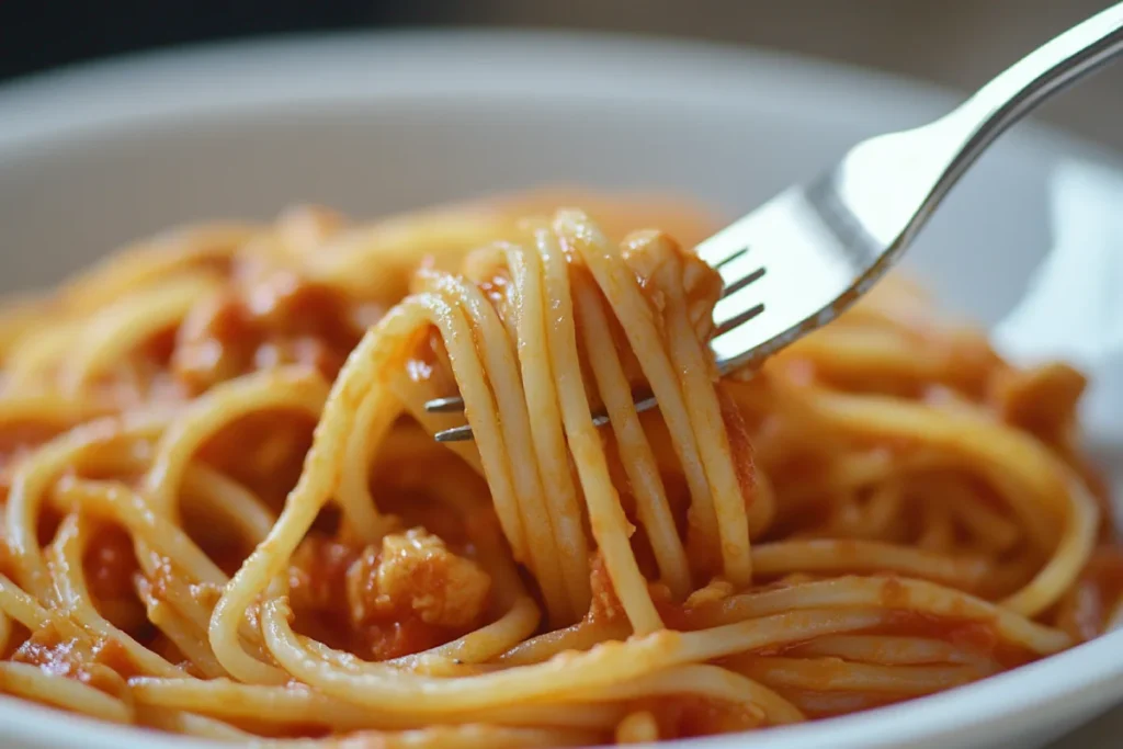 Creamy Crockpot Chicken Spaghetti