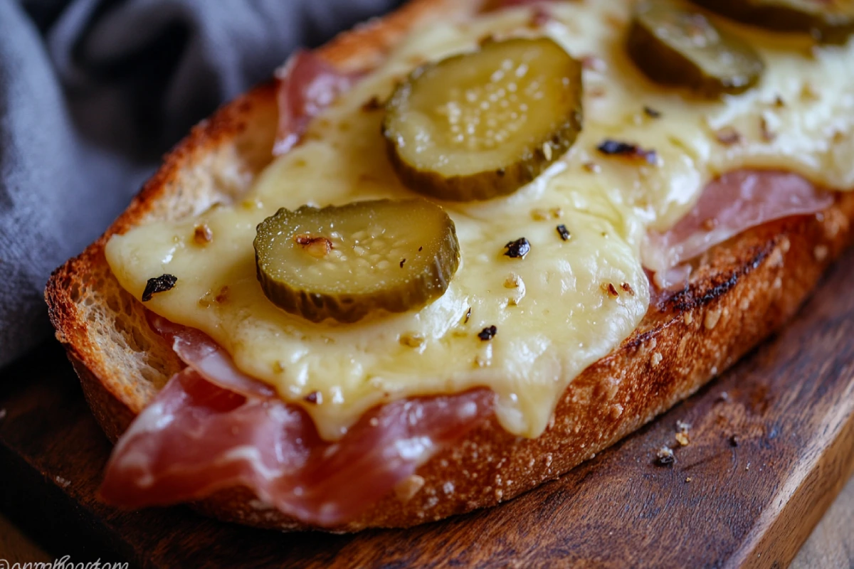 Gourmet Raclette Sandwich with Pickles and Prosciutto