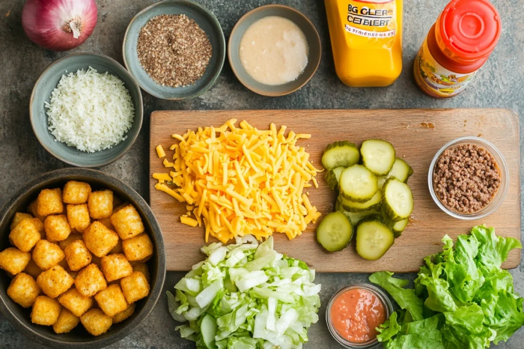 Ingredients for Big Mac Tater Tot Casserole