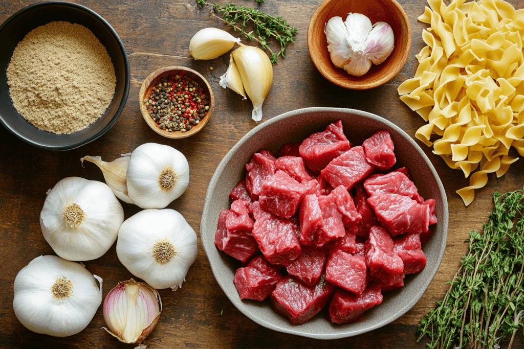 Ingredients for Crockpot Beef Tips and Noodles Preparation