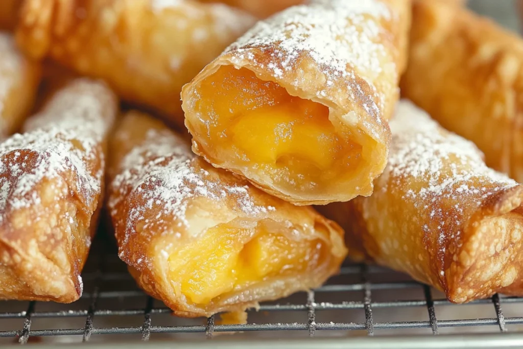 Golden Peach Cobbler Egg Rolls