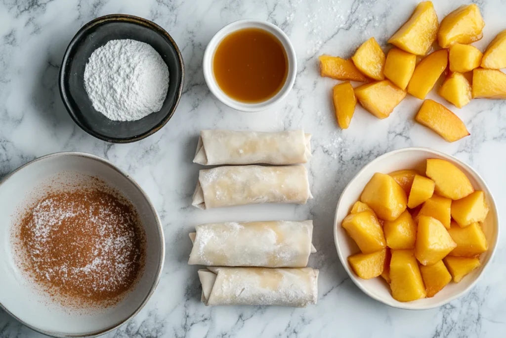 Ingredients for Sweet Peach Cobbler Egg Rolls