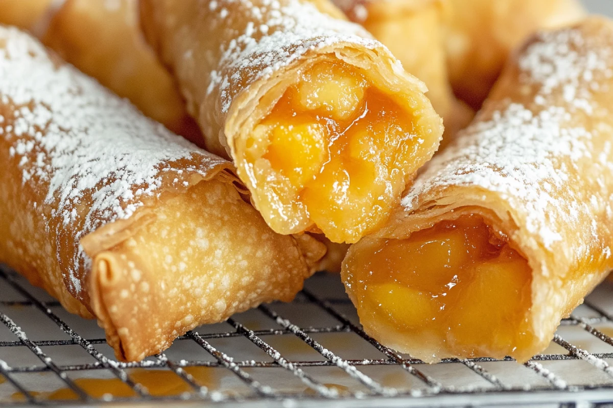 Golden Peach Cobbler Egg Rolls