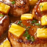 Smoked Pork Chops with Pineapple in a Skillet