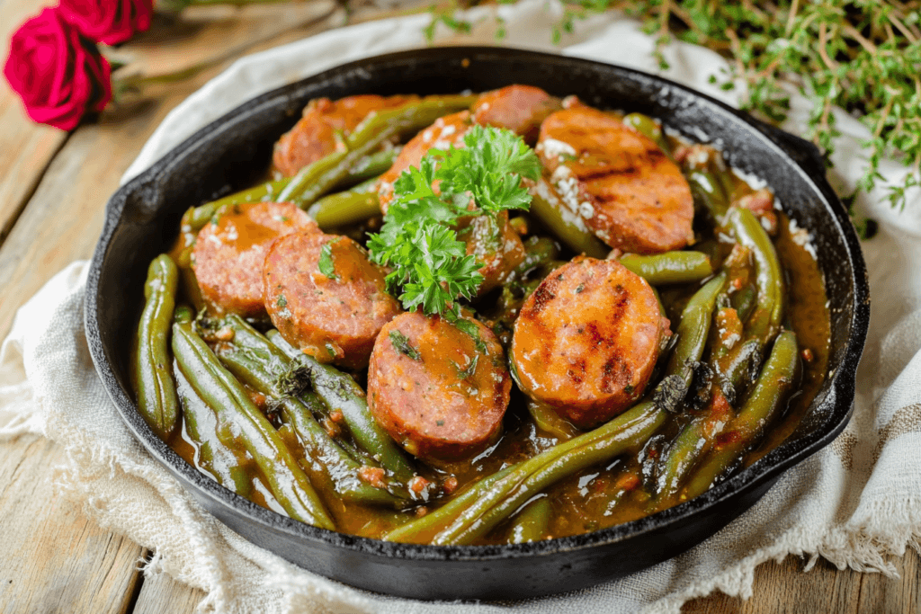 Smothered Green Beans with Smoked Sausage