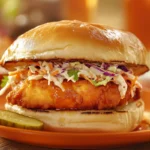 Hot Honey Chicken Sandwich with Pickles and Coleslaw