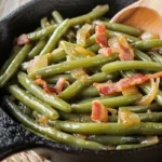 Texas Roadhouse Style Green Beans in a Cast Iron Skillet