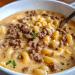 Cheeseburger Macaroni Soup in a Bowl