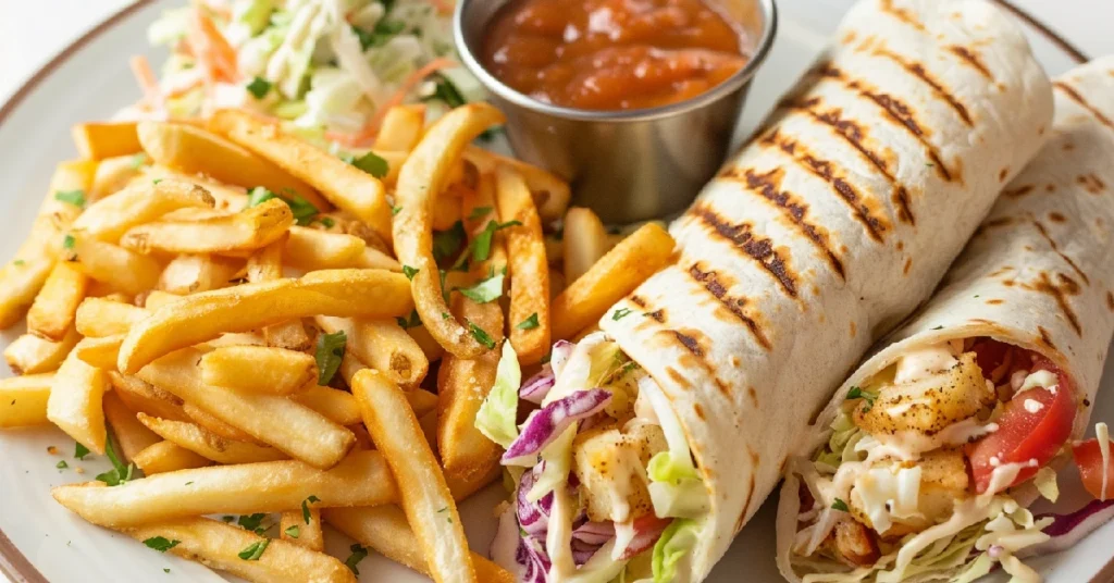 Big Mac Wrap served with French fries and coleslaw.